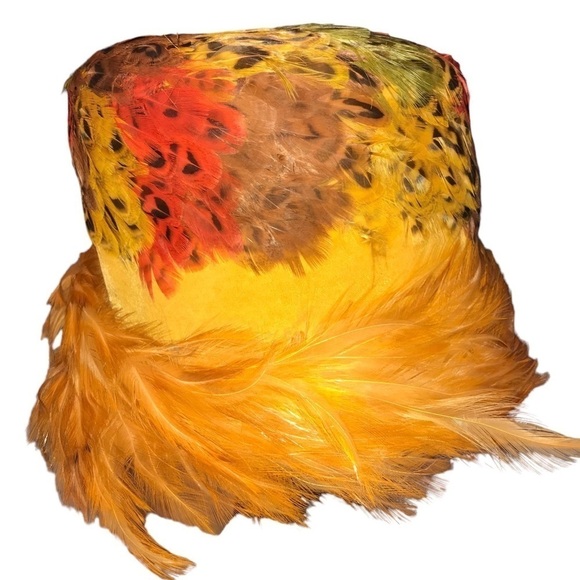 Vintage Bucket Style Funky Avant Garde Retro Muti Color Feather Flat Top… main image 6